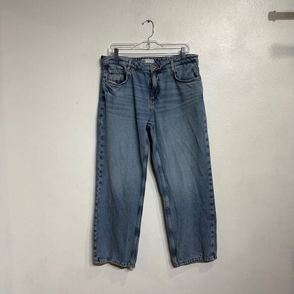Zara Blue Wide Leg Jeans Sz 8 - Picture 2 of 12